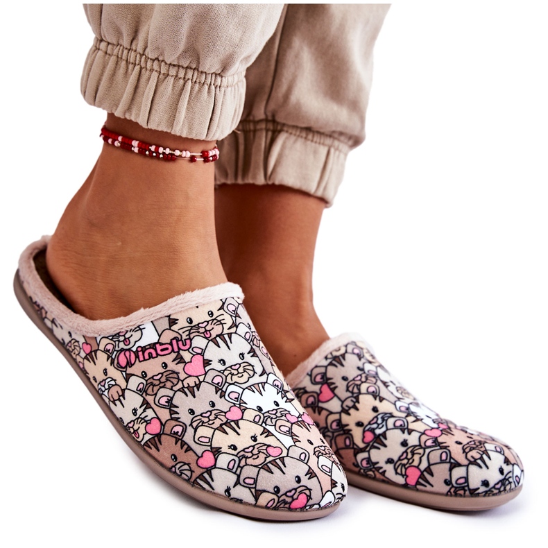 Pantofole Fatte In Casa In Gatti Inblu GF-12-011 Beige marrone multicolore