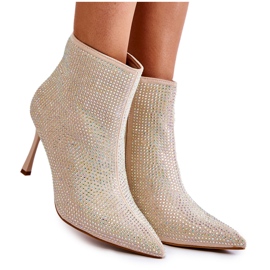 Stivali da donna su tacco alto con strass Beige Irma