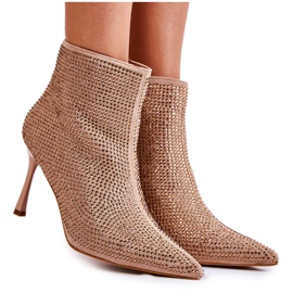 Stivali da donna su tacco alto con strass Irma beige scuro