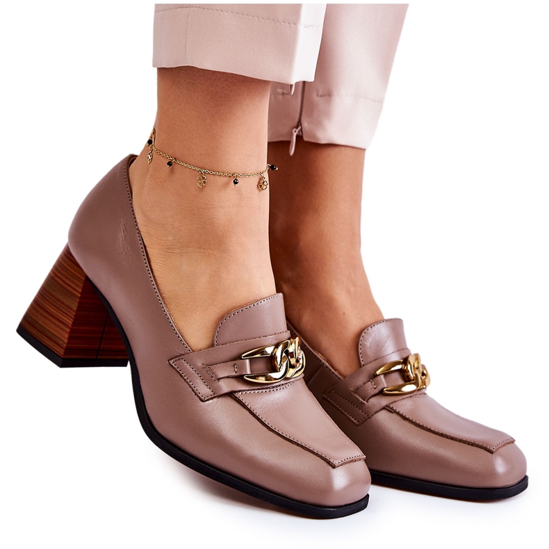 Décolleté In Pelle Con Catena Laura Messi 2514 Beige marrone