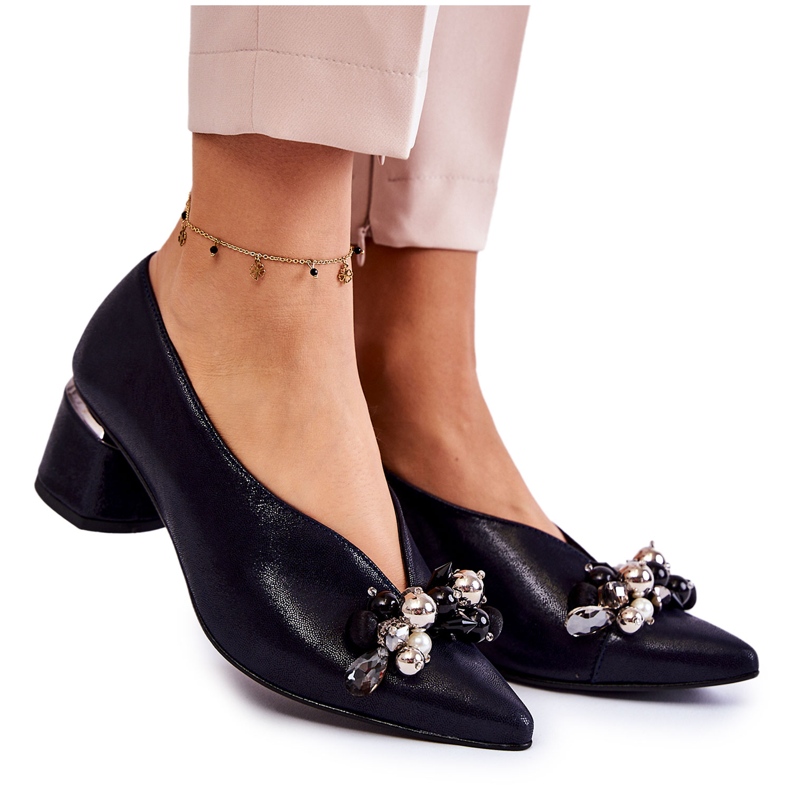 Décolleté In Pelle Con Decorazione Laura Messi 2487 Blu Navy