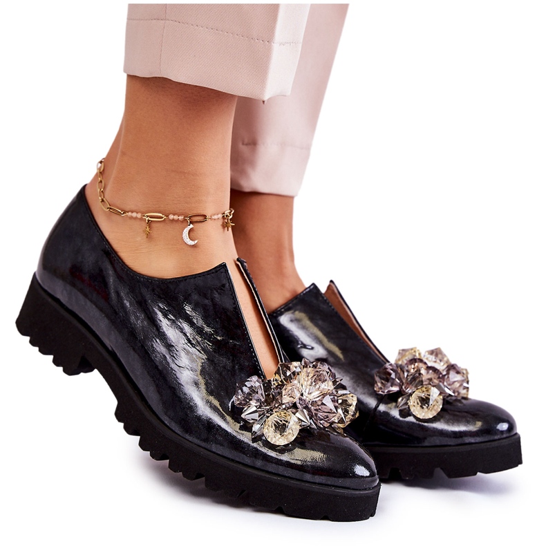 PA2 Eleganti scarpe laccate con decoro Cindy Nero e Grigio