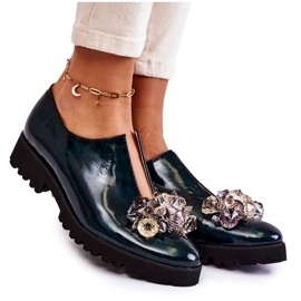 Eleganti Scarpe Laccate Con Decorazione Cindy Verde Scuro