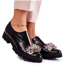 Eleganti scarpe laccate con ornamento di coccodrillo nero Cindy