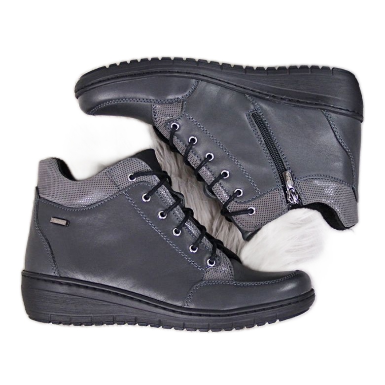 Stivali in pelle con zeppa isolata Helios W H524A grigio