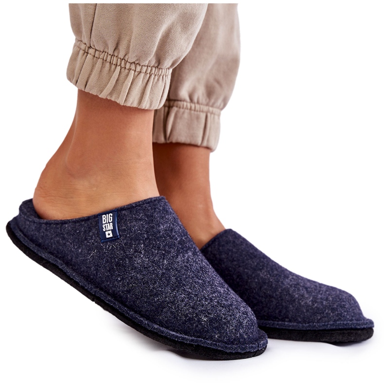 Pantofole da donna classiche in feltro Big Star KK276013 blu navy