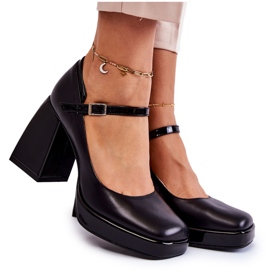 PA2 Décolleté In Pelle Su Tacchi Grossi Tina Nera nero