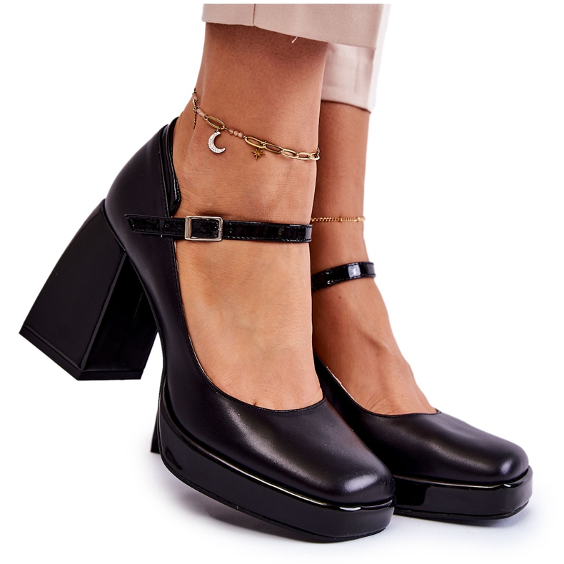 PA2 Décolleté In Pelle Su Tacchi Grossi Tina Nera nero