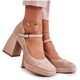 PA2 Décolleté In Pelle Scamosciata Su Un Tacco Grosso Beige Tina