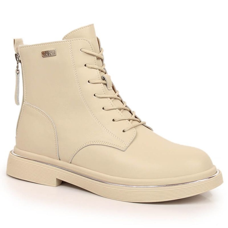Stivali stringati in pelle con cerniera isolata Goe W INT1592A beige