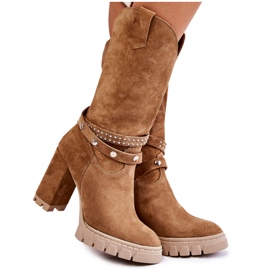 Lewski Shoes Stivali alti da donna su un tacco alto Scarpe Lewski 3246 Beige marrone