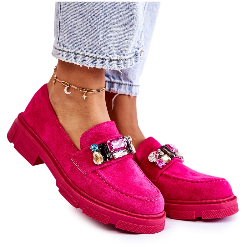 PS1 Mocassini da donna in camoscio con decoro Karlott fucsia rosa