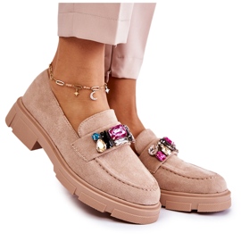 PS1 Mocassini Da Donna Scarpe In Pelle Scamosciata Con Decorazione Karlott Beige