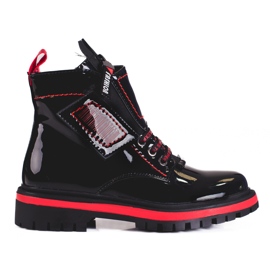 Stivaletti da bambina in vernice con inserti Shelovet rossi nero rosso