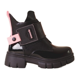 Stivaletti da bambina in vernice nera con inserti in Shelovet rosa nero