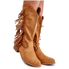 PG2 Stivali da cowboy in camoscio da donna con frange Camel Haddy marrone