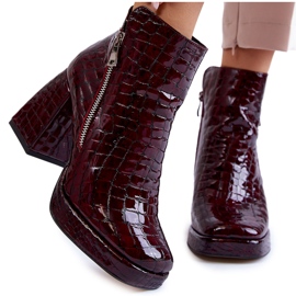 PA2 Stivaletti in Pelle Fantasia Coccodrillo Bordeaux Alienore rosso