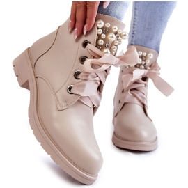 FB2 Stivali in pelle isolanti con cerniera con perle Raiso Beige