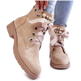 FB2 Stivali Caldi In Pelle Scamosciata Con Cerniera Con Perle Beige Raiso