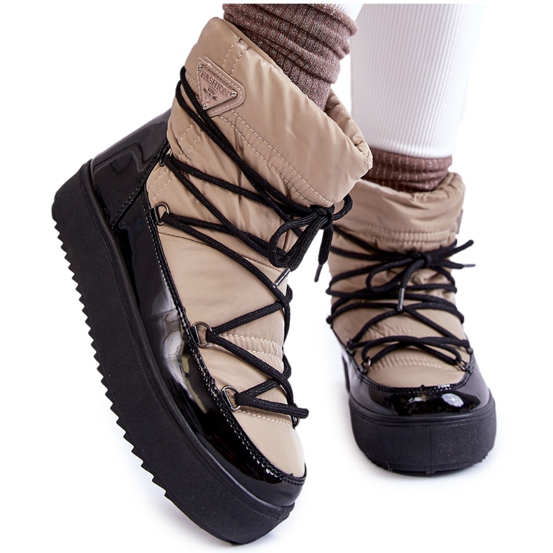 PM1 Stivali da neve stringati alla moda da donna Carrios beige-neri nero