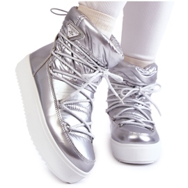 Stivali da neve stringati argento alla moda da donna