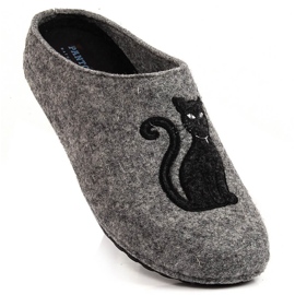 Pantofole da donna in feltro con un Panto Fino KK267047 grigio gatto