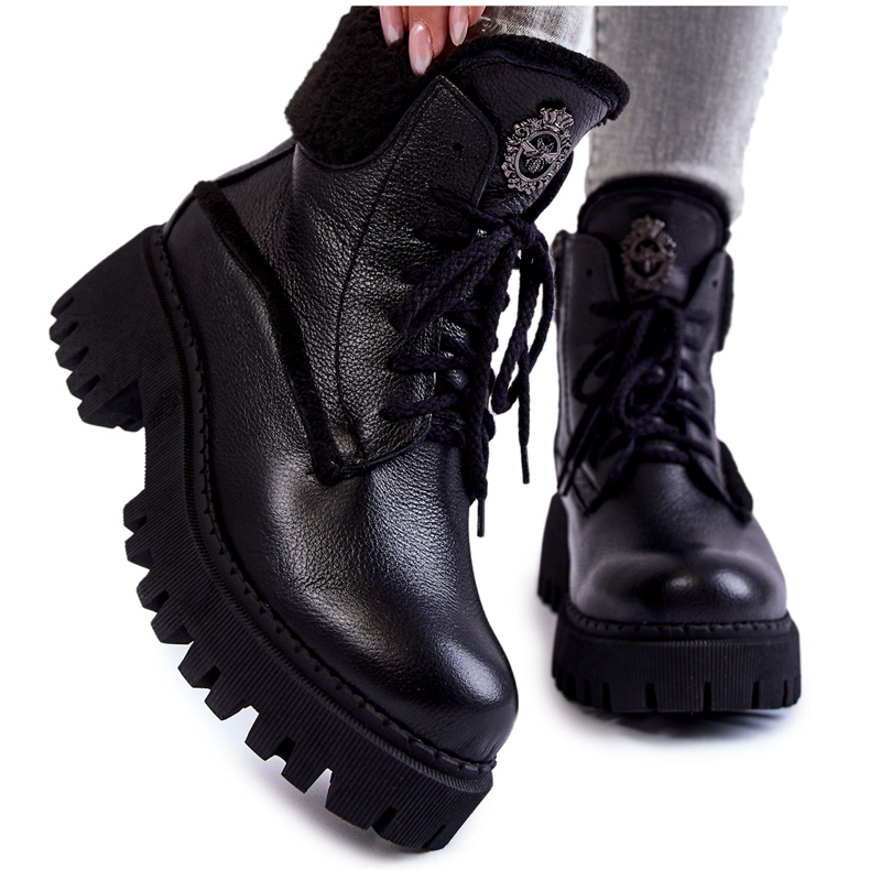 PL5 Stivali Trapper in pelle nera da donna Vergo nero
