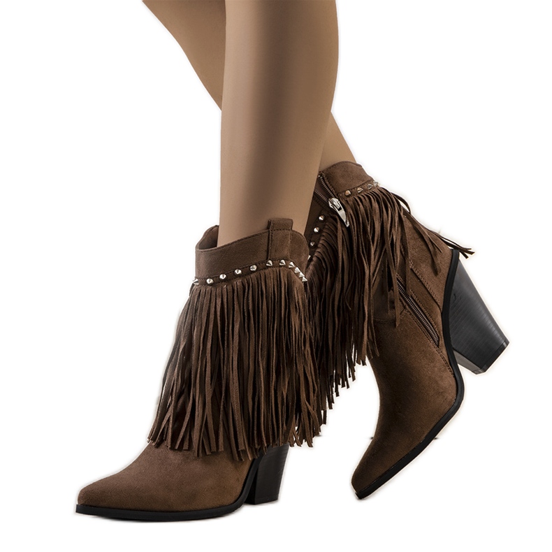 PA1 Stivali da cowboy marroni con frange Zanco marrone