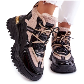 PM1 Stivali da donna isolati sportivi neri e beige Edora nero