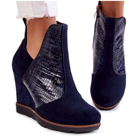 PA2 Stivali in camoscio su zeppa di coccodrillo, fantasia Alda blu navy