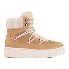 Doposci da donna in pelle beige Shelovet sulla piattaforma marrone