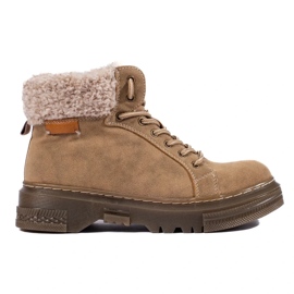Stivali da donna marroni con pelliccia di montone beige