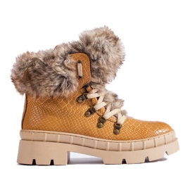 Scarponcini da trekking da donna con pelliccia beige