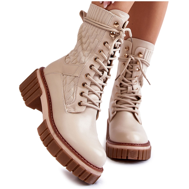PE1 Stivali Alti Da Donna Con Cerniera Beige Enroe