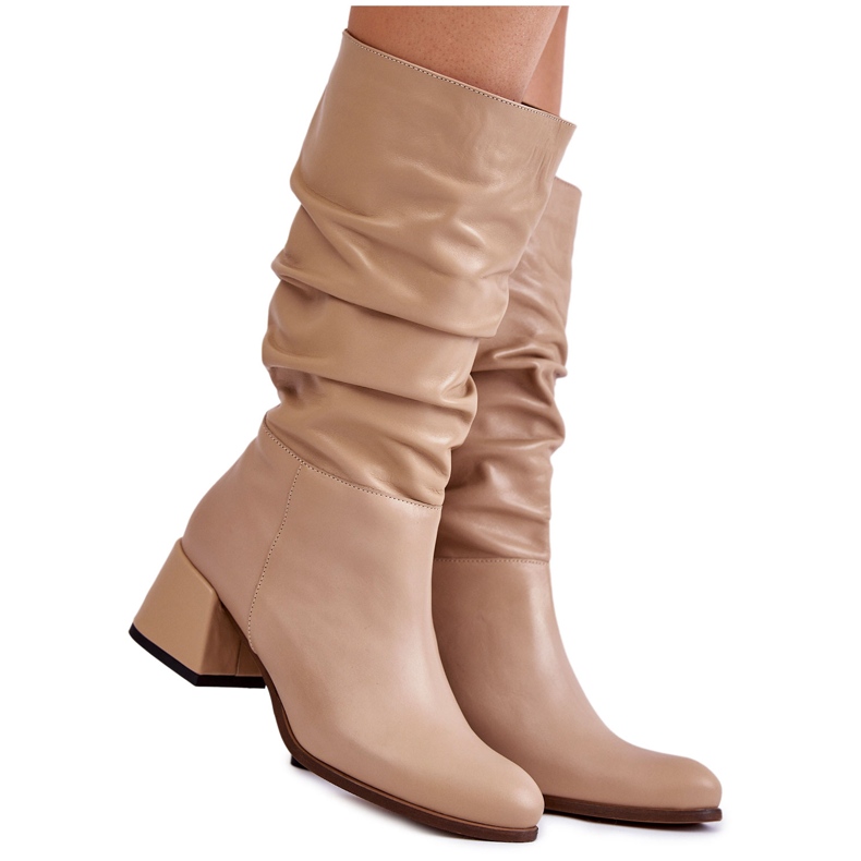 PA2 Stivali da donna in pelle stropicciata Beige Alfra