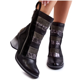 Stivali alti da donna in pelle Maciejka 05647-01 Nero grigio