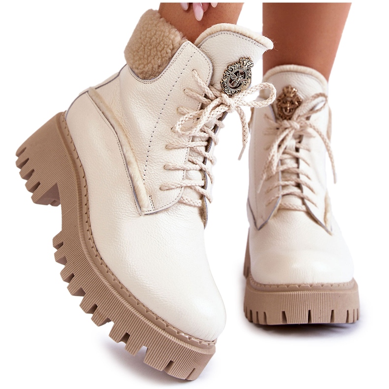 PL5 Stivali da donna in pelle Trappers Vergo beige chiaro