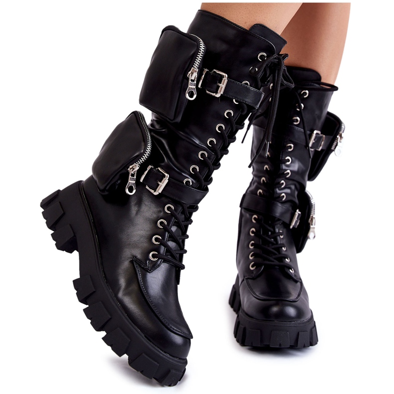 PG2 Stivali Stringati Da Donna Con Reni Nero Mirrano