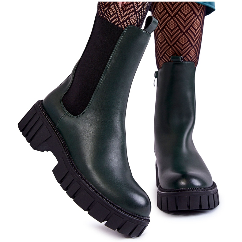 Sergio Leone Stivali da donna in pelle sulla piattaforma verde Bente
