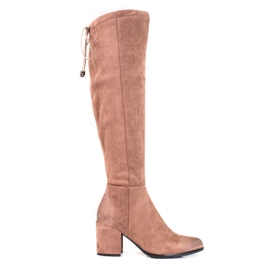 Eleganti stivali Shelovet da donna realizzati in suede ecologico beige