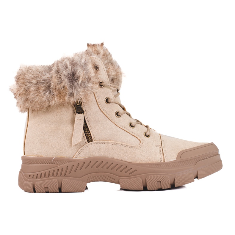 Stivali da donna beige con pelliccia Shelovet