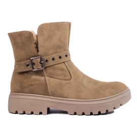 Stivaletti da donna beige realizzati in pelle scamosciata ecologica