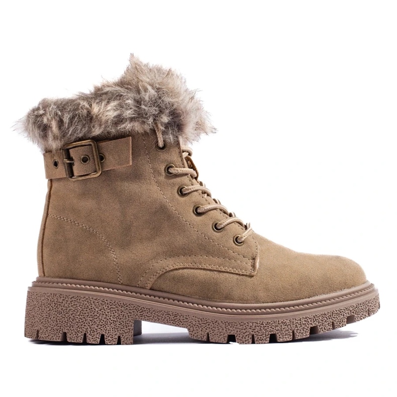 Scarponcini da trekking da donna con pelliccia beige