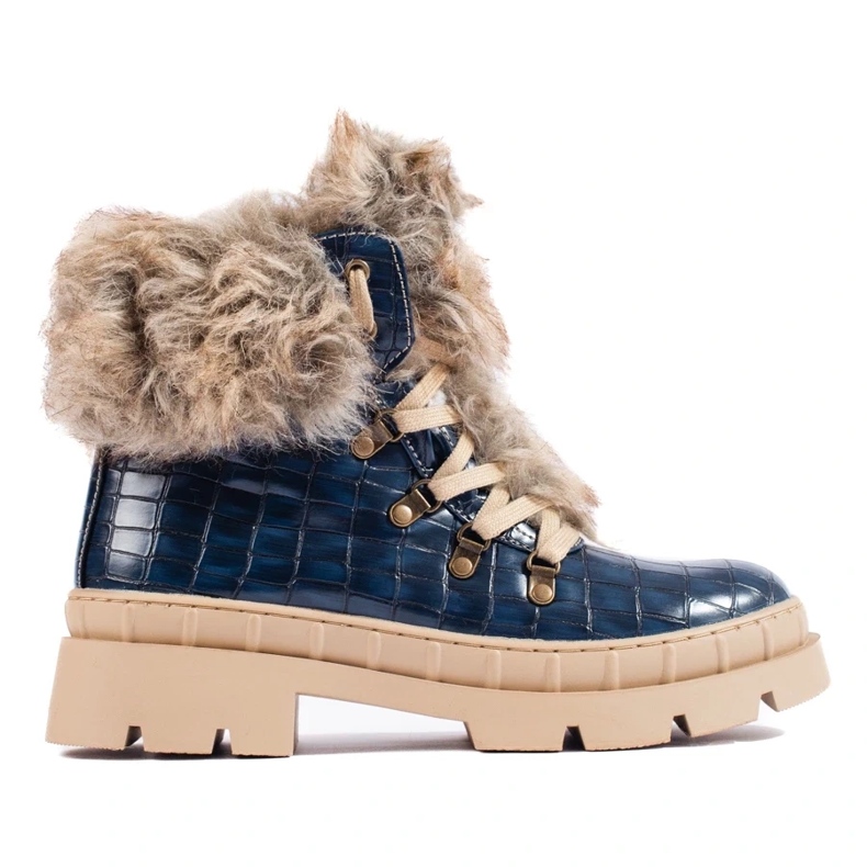 Goodin Stivali da donna blu con pelliccia