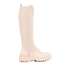 Stivali stringati da donna con tomaia flessibile Shelovet beige