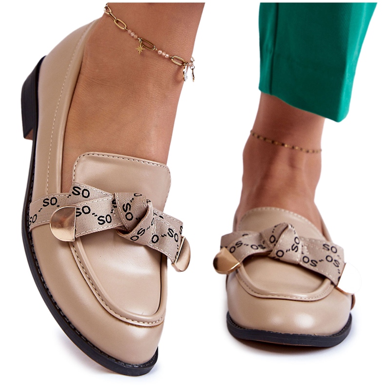 WS1 Mocassini da donna in pelle con fiocco Dayes beige