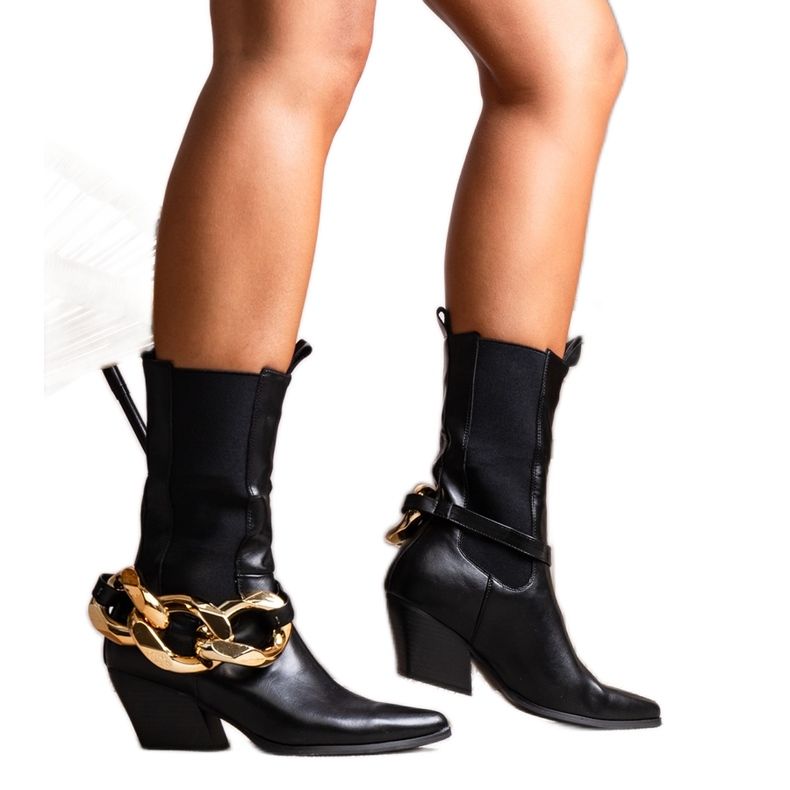 Stivali da cowboy neri con catene di Nash nero