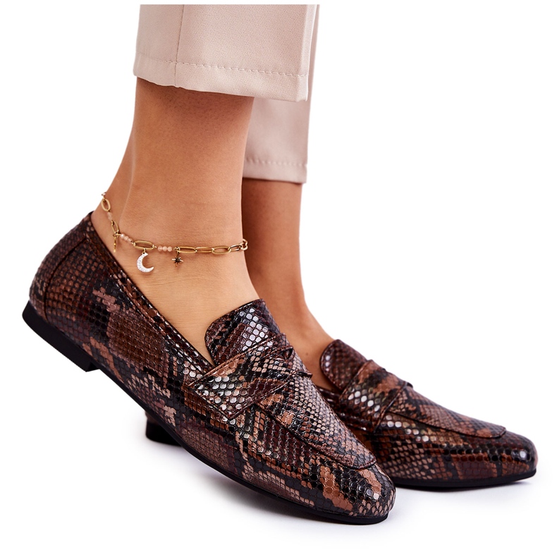 Mocassini in pelle con serpente La.Fi 210023BR-XS Marrone beige