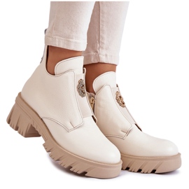 PL5 Stivali In Pelle Da Donna Con Decorazione Maley Beige Chiaro