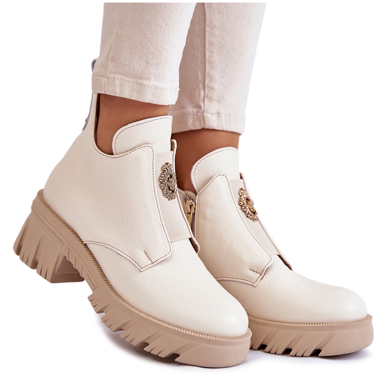 PL5 Stivali In Pelle Da Donna Con Decorazione Maley Beige Chiaro